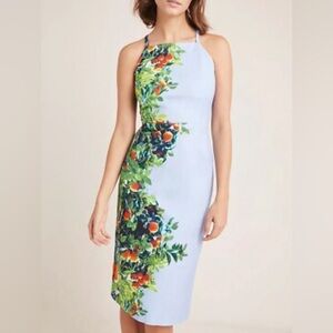 Maeve Anthropologie Blue Sheath Tea Party Cotton Dress Spaghetti Strap sz 8